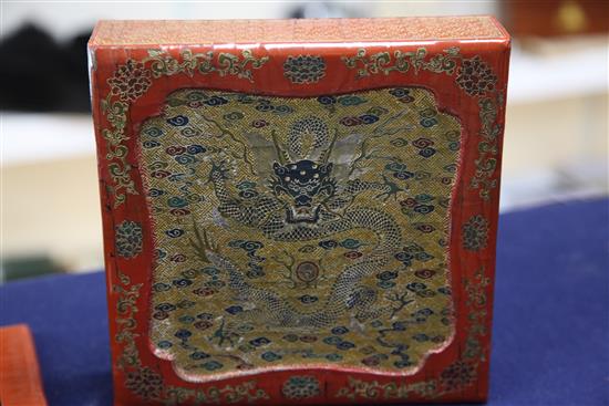 A Chinese polychrome lacquer dragon box and cover, 18th century, width 23.5cm